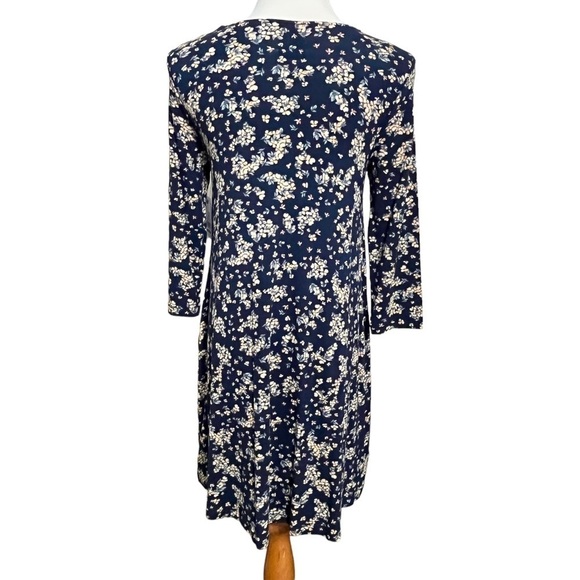 NWT Navy Blue Floral Knit Swing Dress with Pockets Size Small (4-6) - Picture 2 of 9